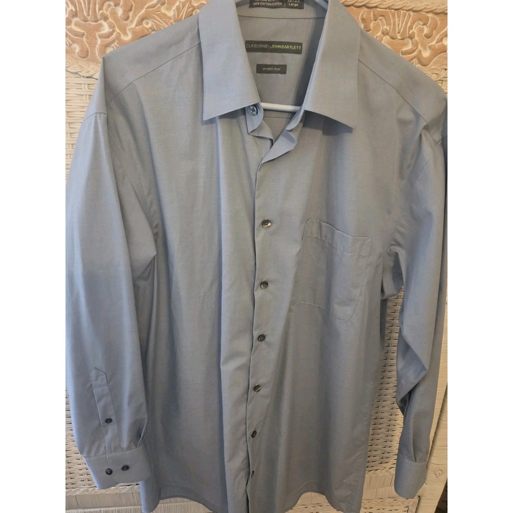 Mens Dress Shirt Large 32/33 Claiborne Solid Button Down MINT